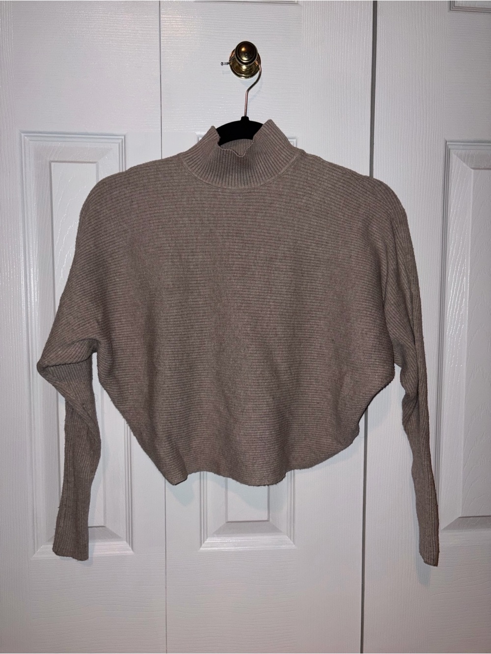 Philosophy Taupe Ribbed Cropped Mock Neck Sweater